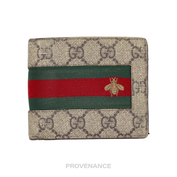 🔴 Gucci  Bifold Wallet - GG Supreme Signature Web Bee - Picture 1 of 8